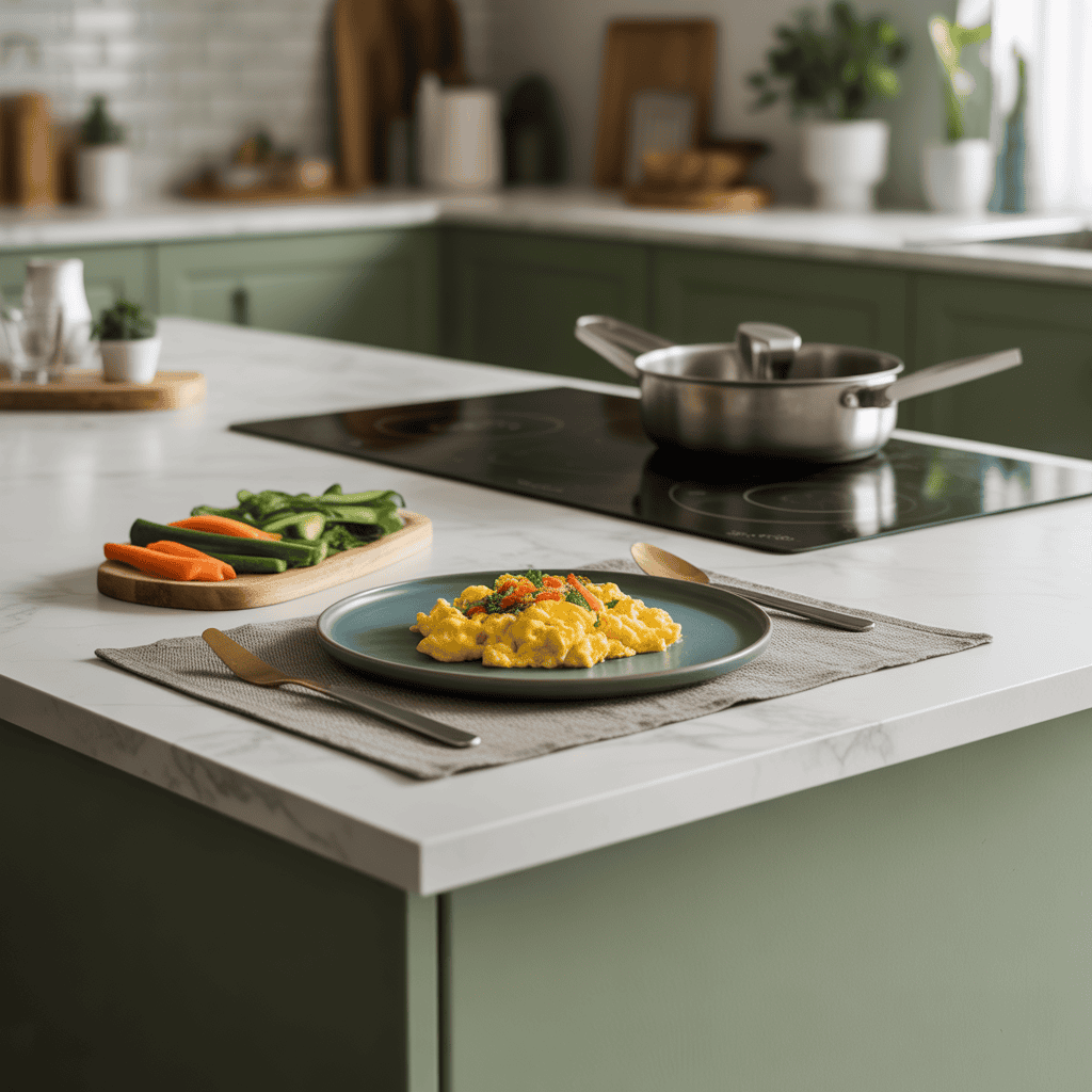 Healthy breakfast with proten and veggies