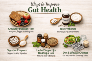 Info graphic listing 4 ways to improve gut health